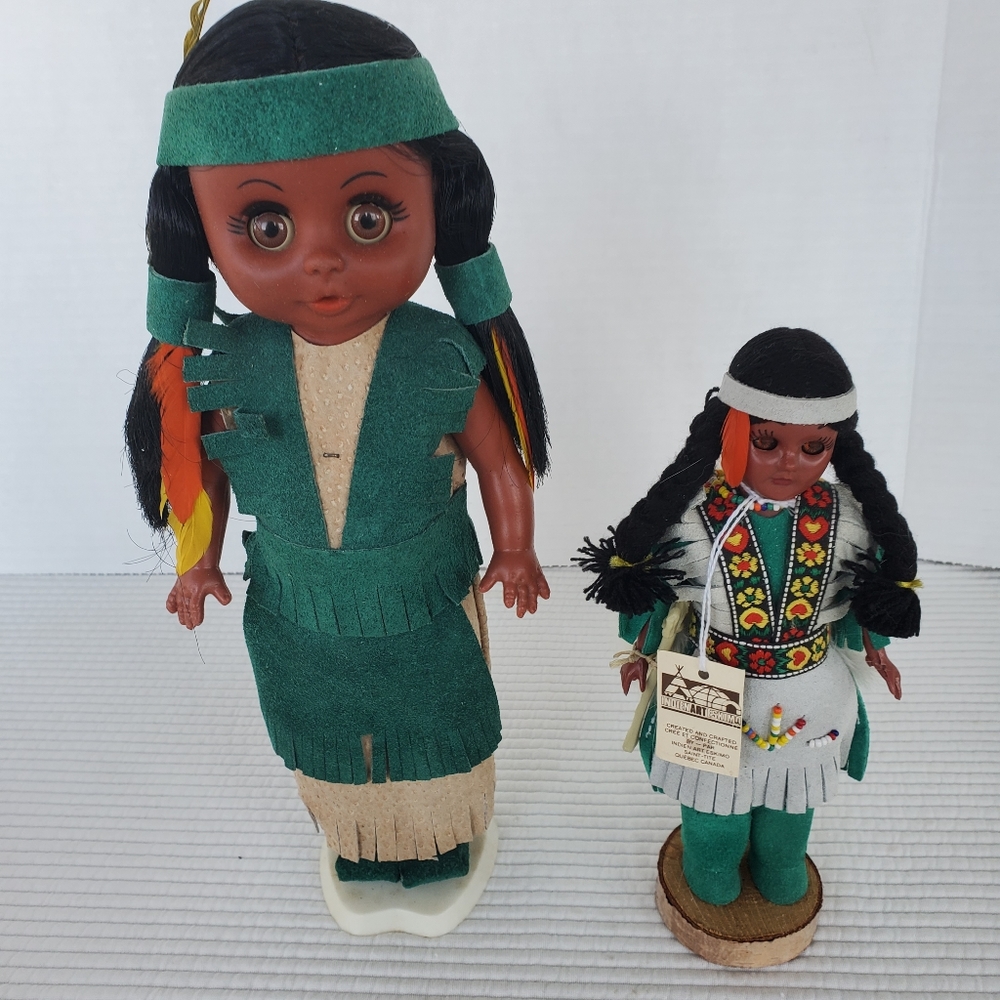 2 Native American Mom Papoose Baby Doll Hard Plastic Vintage Quebec…